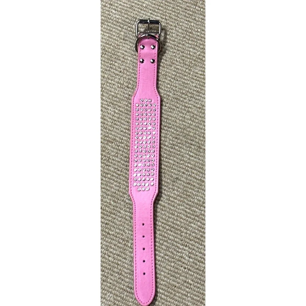 Rhinestone Dog pet collar pink faux leather BLING glam festival whimsy goth